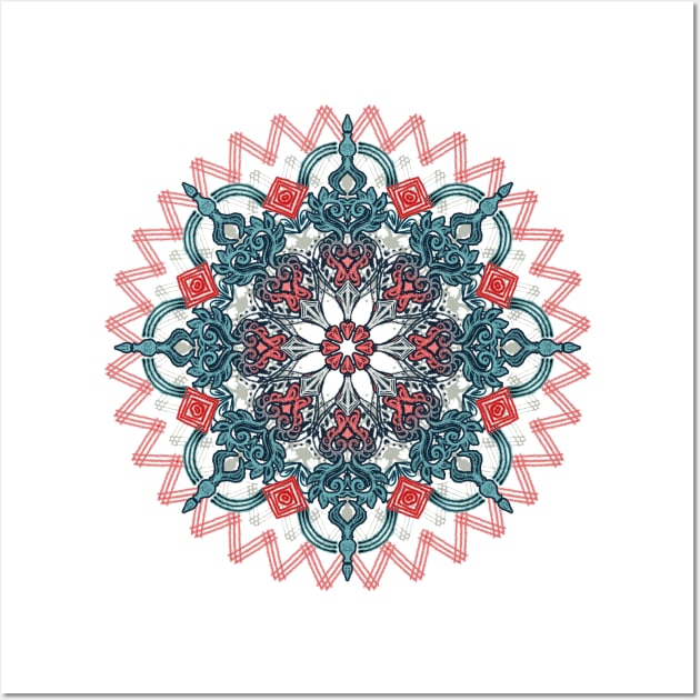 Coral & Teal Tangle Medallion Wall Art by micklyn